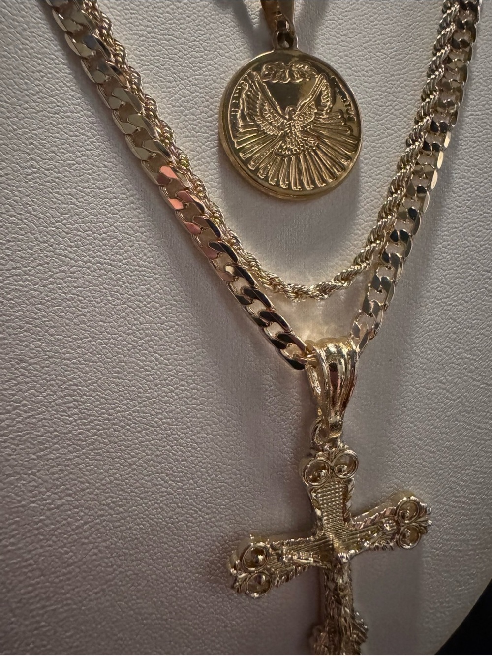 Gold plated Cross & Coin Layered mens Necklace Set christian  gift
